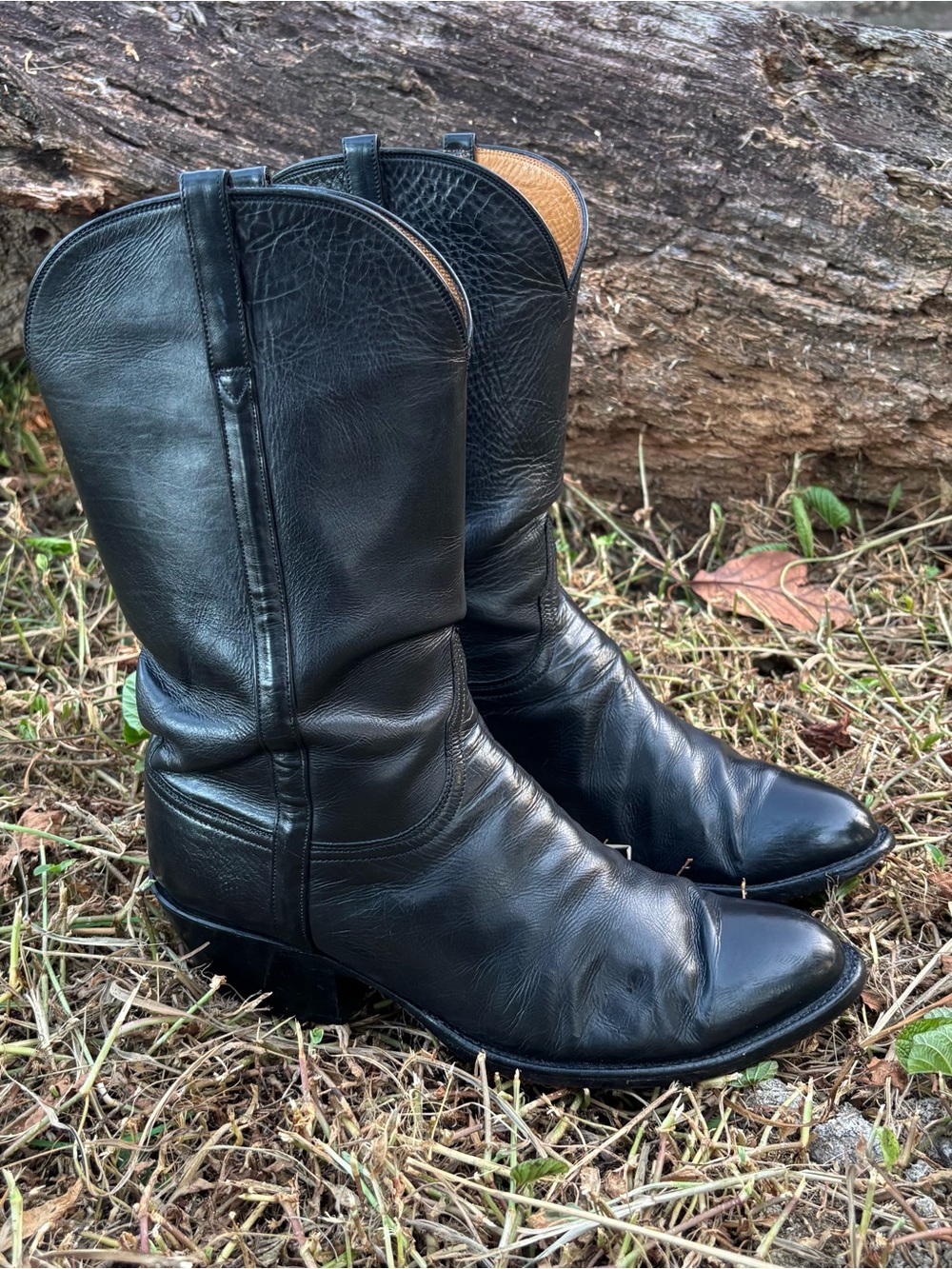Size 10.5 - Lucchese Classics Leather Roper Boots Black Cowboy Western L0608